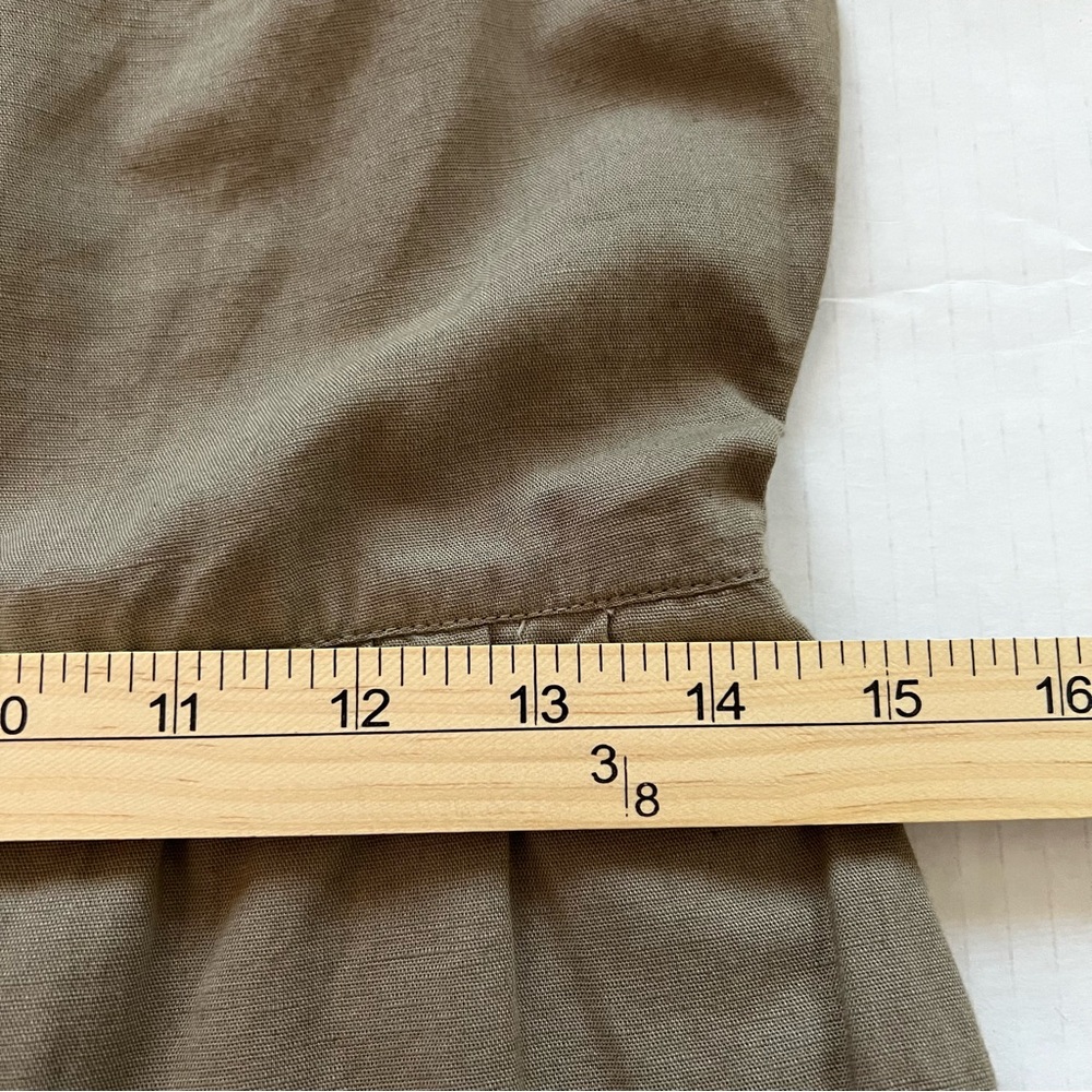 Pact Canopy Linen Blend Tiered Midi Dress Khaki Green Notch Neck XS NWOT - Picture 14 of 15